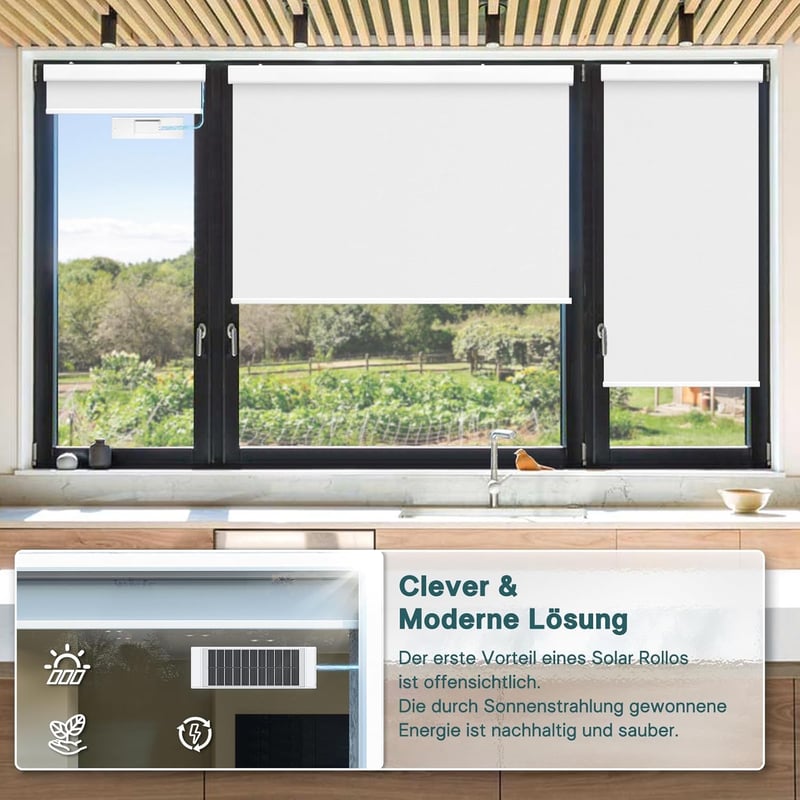 DENFOON Napelemes Redőny Távirányítóval Hőszigetelő Blackout Roller Blind Fehér 170 x 100 cm