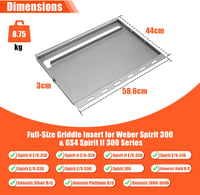 Denmay 58,6 x 44 cm Plancha Grillező Lap Weber Spirit 300 Sorozathoz - Univerzális Vaslemez E310 E320 E330 S310 S320 S330 Modellekhez 2