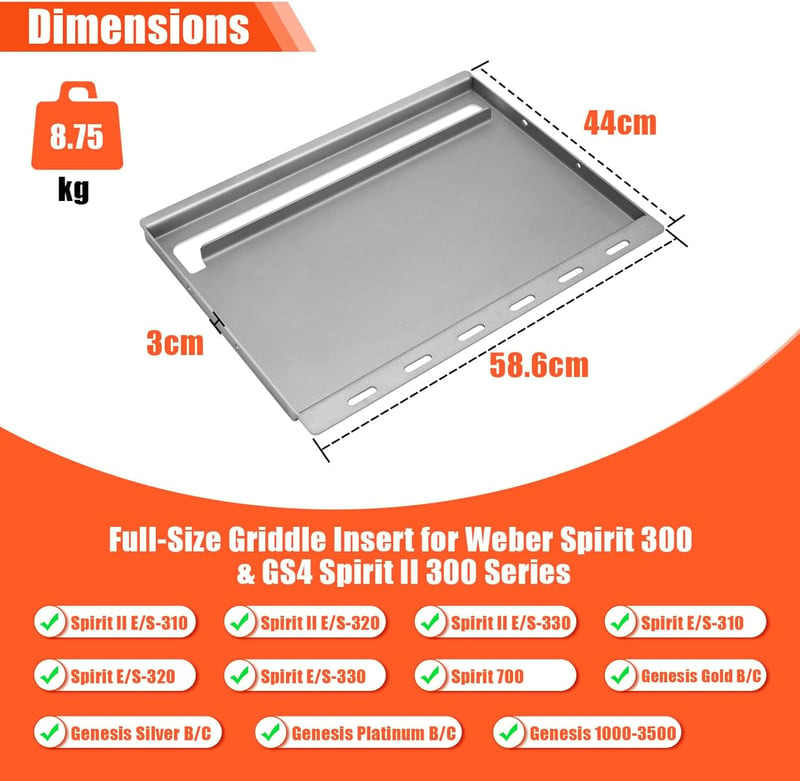 Denmay 58,6 x 44 cm Plancha Grillező Lap Weber Spirit 300 Sorozathoz - Univerzális Vaslemez E310 E320 E330 S310 S320 S330 Modellekhez