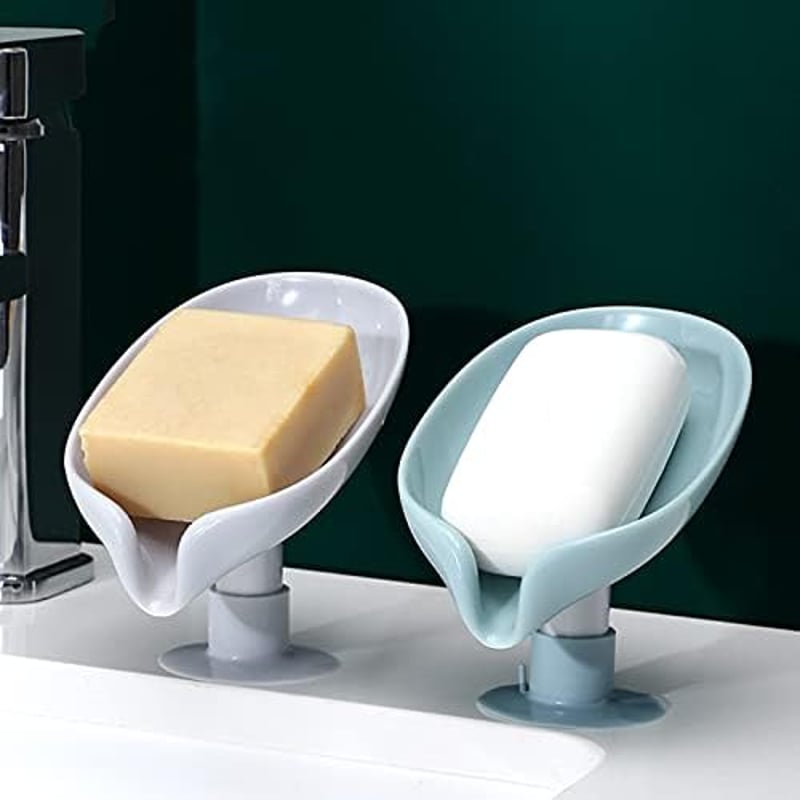 DENTSHIELD 2 db levél alakú szappantartó lefolyóval, fúrésmentes zuhany és fürdőszoba szivacstartó, zöld szürke színben