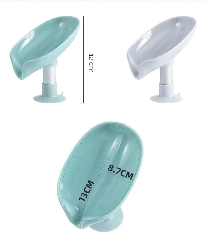 DENTSHIELD 2 db levél alakú szappantartó lefolyóval, fúrésmentes zuhany és fürdőszoba szivacstartó, zöld szürke színben