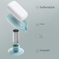 DENTSHIELD 2 db levél alakú szappantartó lefolyóval, fúrésmentes zuhany és fürdőszoba szivacstartó, zöld szürke színben 4