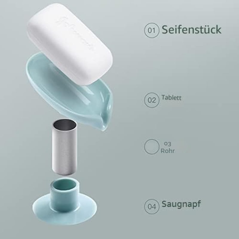 DENTSHIELD 2 db levél alakú szappantartó lefolyóval, fúrésmentes zuhany és fürdőszoba szivacstartó, zöld szürke színben