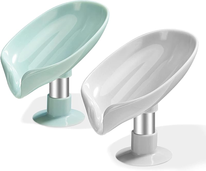 DENTSHIELD 2 db levél alakú szappantartó lefolyóval, fúrésmentes zuhany és fürdőszoba szivacstartó, zöld szürke színben