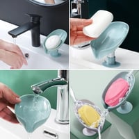 DENTSHIELD 2 db levél alakú szappantartó lefolyóval, fúrésmentes zuhany és fürdőszoba szivacstartó, zöld szürke színben 5