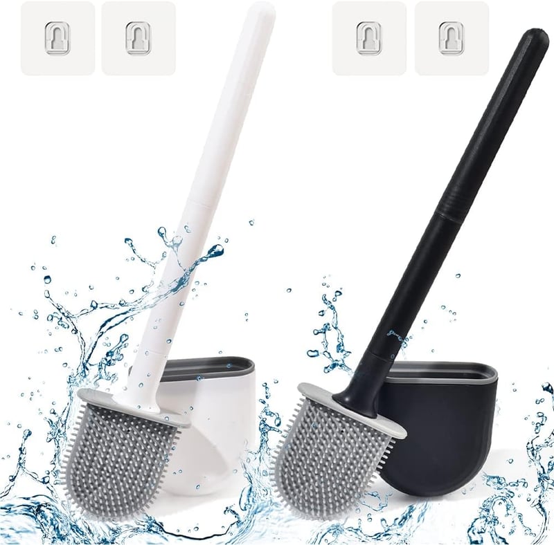 DENTSHIELD 2 db Szilikon WC Kefe Szivárgásmentes Tartóval, Gyorsan Száradó Fürdőszobai Toalett Tisztító Készlet, Könnyű Többszínű