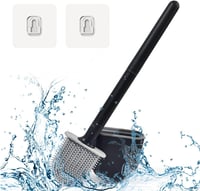 DENTSHIELD Fekete Szilikon WC Kefe Szivárgásmentes Tartóval - Gyorsan Száradó, Hordozható Fürdőszobai Kefe Hosszú Ergonomikus Fogantyúval 1