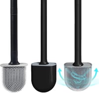 DENTSHIELD Fekete Szilikon WC Kefe Szivárgásmentes Tartóval - Gyorsan Száradó, Hordozható Fürdőszobai Kefe Hosszú Ergonomikus Fogantyúval 2