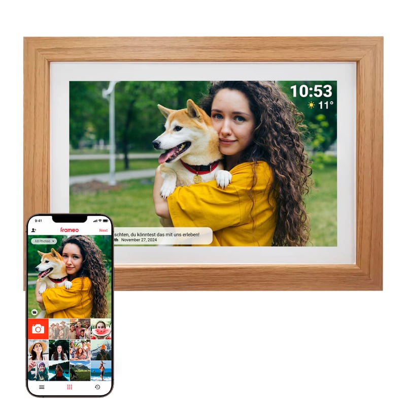 Digitálny fotorámik Denver FRAMEO 10,1", WiFi, dotykový displej, 16 GB – svetlé drevo
