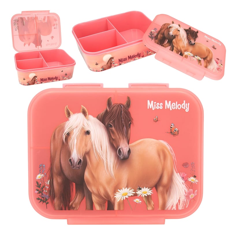 Desiatový box Depesche 12895 Miss Melody Flowers – staroružový, s motívom koní a kvetov, 3 priehradky, s priehľadným vekom