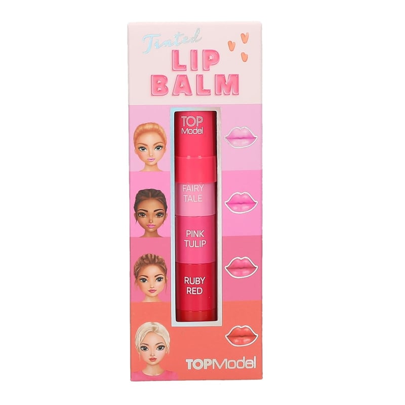 Depesche TOPModel 13492 Balzam na pery v pere Beauty and Me – 4 ks v červených a ružových odtieňoch, s vôňou cukrovej vaty