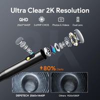 Cameră endoscop DEPSTECH 2K cu lumină, cameră de inspecție cu obiectiv dual 2560P QHD, cablu de 5M, compatibilă cu iPhone și Android, pentru HVAC, instalații sanitare și utilizare auto 2