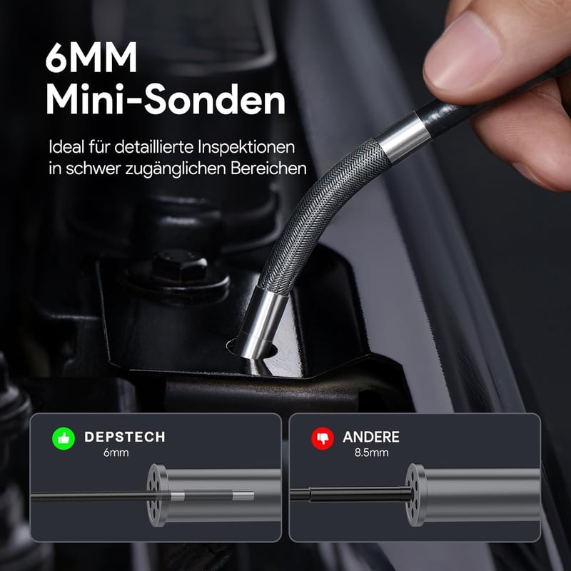 DEPSTECH 6 mm Forgatható Endoszkóp Kamera 210° Mozgatható Fejjel, 1080P Felbontás, 4,5" IPS Kijelző, Vízálló Csőkamera Autószereléshez, 1,5 