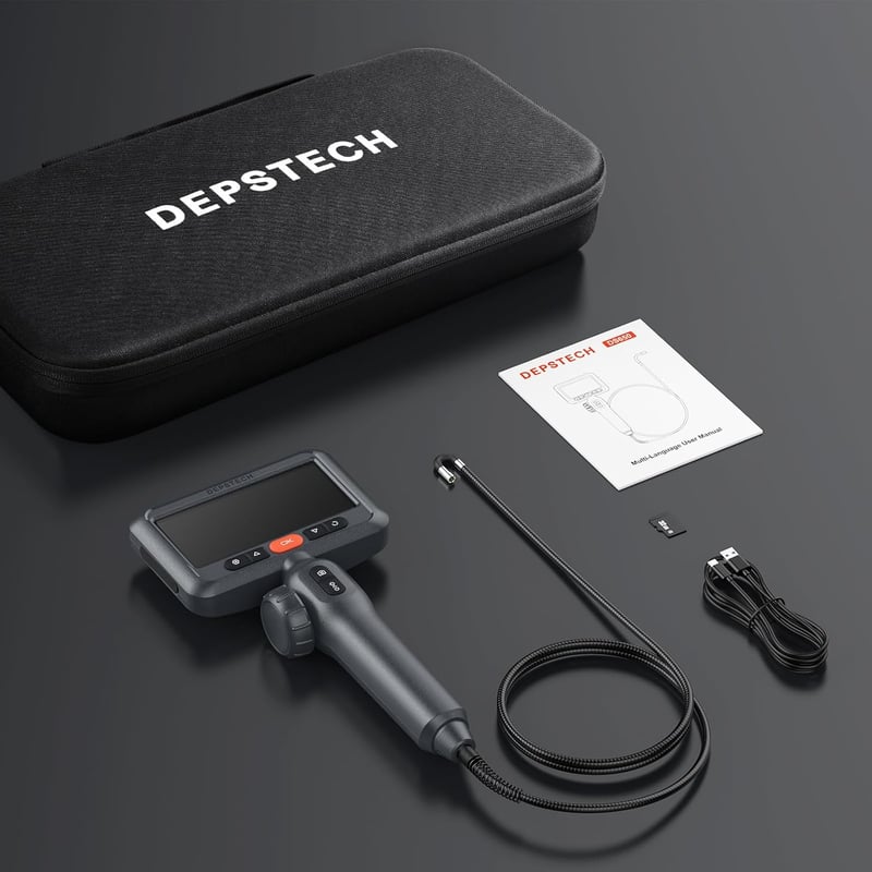 DEPSTECH 6 mm Forgatható Endoszkóp Kamera 210° Mozgatható Fejjel, 1080P Felbontás, 4,5" IPS Kijelző, Vízálló Csőkamera Autószereléshez, 1,5 