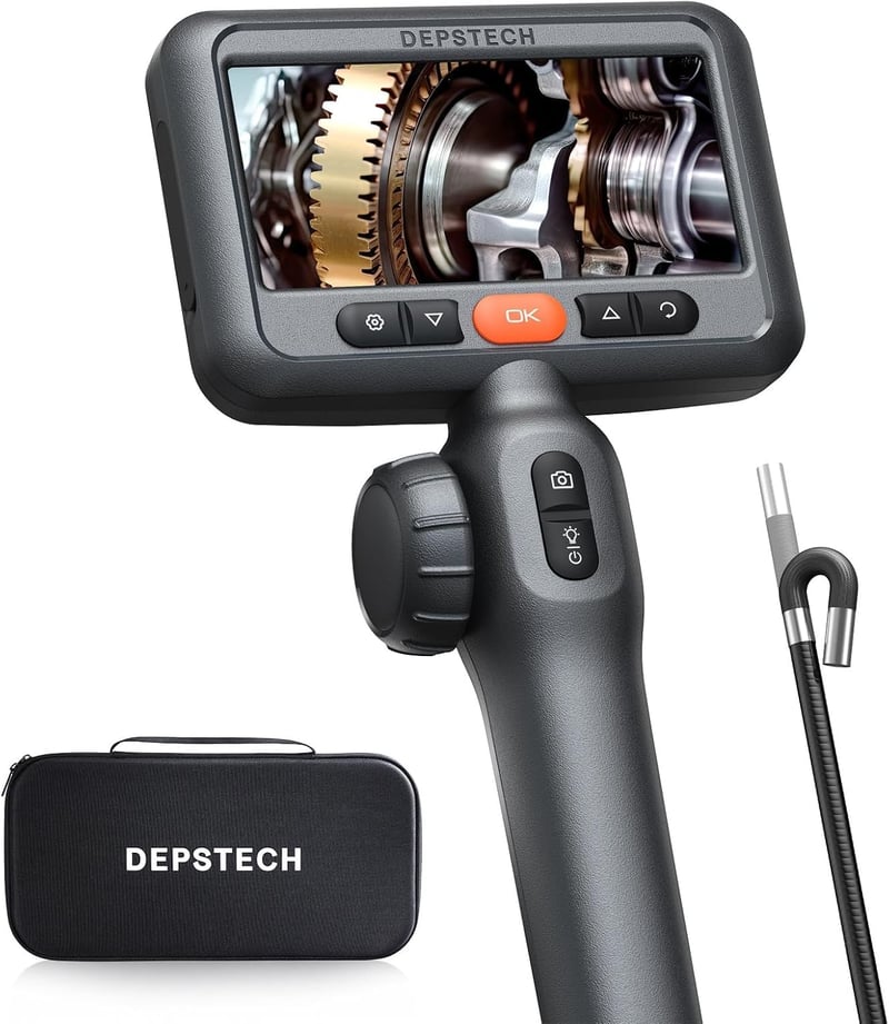 DEPSTECH 6 mm Forgatható Endoszkóp Kamera 210° Mozgatható Fejjel, 1080P Felbontás, 4,5" IPS Kijelző, Vízálló Csőkamera Autószereléshez, 1,5 