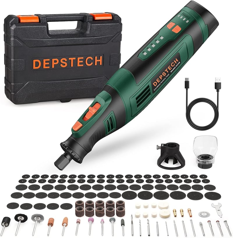 DEPSTECH 8V Akkumulátoros Multifunkciós Gravírozó Készlet 127 Tartozékkal - 5 Sebességes Csiszoló, Fúró, Polírozó Szerszám Barkácsoláshoz, K