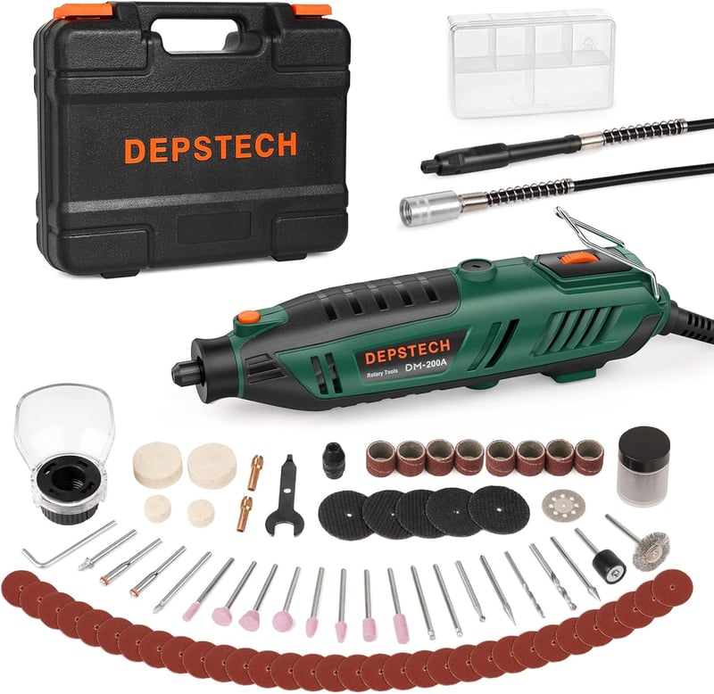 DEPSTECH DM200A Multifunkciós Rotációs Szerszámkészlet 200W - 6 Sebességfokozat, Flex Tengely, 128 Tartozék, Barkácsoláshoz, Gravírozáshoz, 