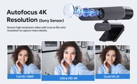 DEPSTECH DW50 4K Webkamera Sony Szenzorral, Dupla Zajszűrő Mikrofonnal, Távirányítóval, Autofókusszal és Adatvédelmi Fedéllel - Laptop/Zoom/ 3
