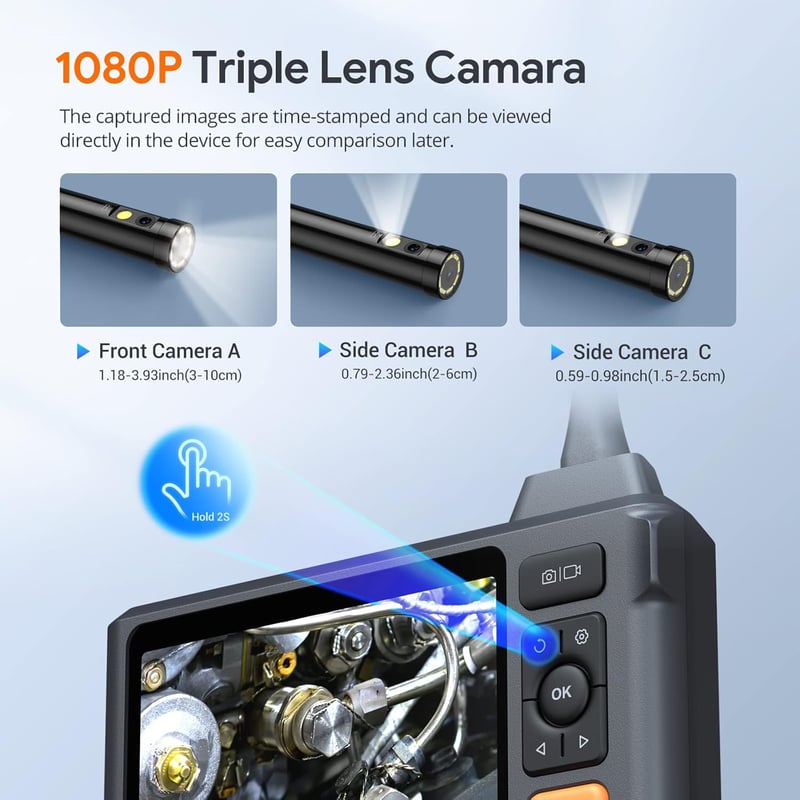 DEPSTECH Ipari Endoszkóp Kamera 5" IPS Kijelzővel - 1080P Felbontás, IP68 Vízálló, 5m Kábel, Cső és Fal Vizsgálathoz
