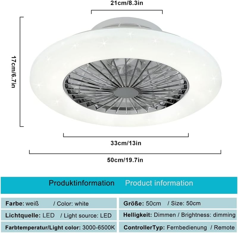 Depuley LED Mennyezeti Ventilátor Távirányítóval, Dimmelhető, Időzítő és Hőmérséklet Szabályozás