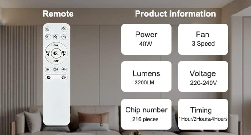 Depuley LED Mennyezeti Ventilátor Távirányítóval, Dimmelhető, Időzítő és Hőmérséklet Szabályozás