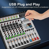 Profesionálny DJ mixážny pult Depusheng AG8, 8-kanálový, 99 DSP efektov, MP3, USB, Bluetooth, 48V fantómové napájanie, 2 AUX vstupy, pre karaoke a nahrávanie 4