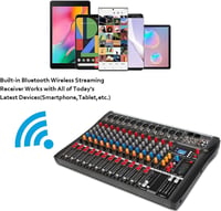 Depusheng DA12 DJ Keverőpult 12 Csatornás - Bluetooth, USB, XLR Mikrofon Bemenet, 48V Phantom, PC/MAC Kompatibilis, Fém Ház, RCA Be/Kimenet 2