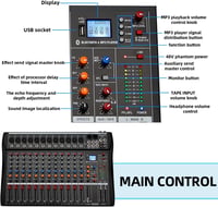 Depusheng DX12 12 csatornás DJ hangkeverő mixer XLR mikrofonnal USB-hez 5