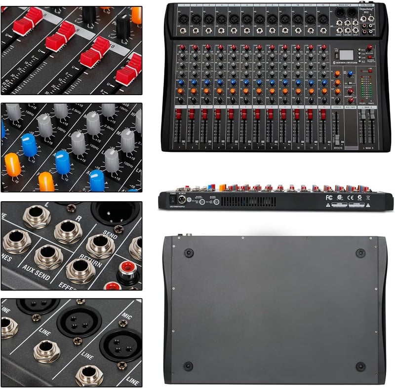 Depusheng DX12 12 csatornás DJ hangkeverő mixer XLR mikrofonnal USB-hez