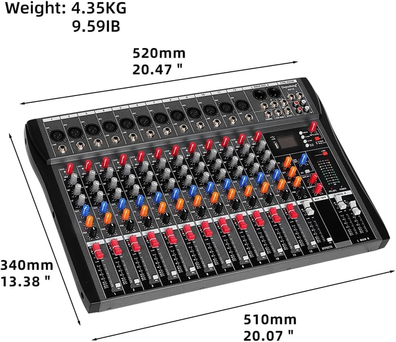 Depusheng DX12 12 csatornás DJ hangkeverő mixer XLR mikrofonnal USB-hez