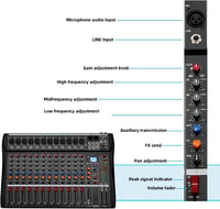 Depusheng DX12 12 csatornás DJ hangkeverő mixer XLR mikrofonnal USB-hez 6