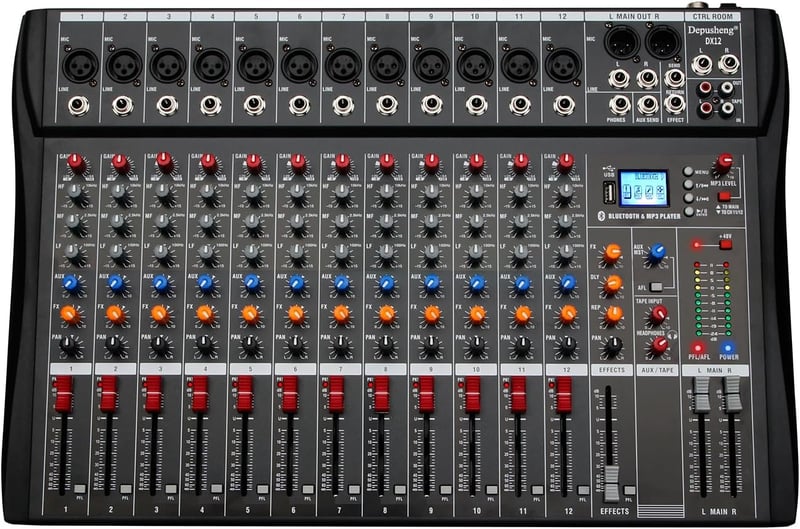 Depusheng DX12 12 csatornás DJ hangkeverő mixer XLR mikrofonnal USB-hez