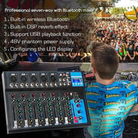 Depusheng HT7 Bluetooth Hangkeverő Pult - 7 Csatornás DJ Keverőkonzol USB Csatlakozással, MP3 Lejátszóval és 48V Fantomtáp - Stúdió és Élő F 7