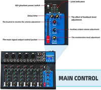 Depusheng HT7 Bluetooth Hangkeverő Pult - 7 Csatornás DJ Keverőkonzol USB Csatlakozással, MP3 Lejátszóval és 48V Fantomtáp - Stúdió és Élő F 4