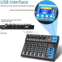 Depusheng HT7 Bluetooth Hangkeverő Pult - 7 Csatornás DJ Keverőkonzol USB Csatlakozással, MP3 Lejátszóval és 48V Fantomtáp - Stúdió és Élő F 2