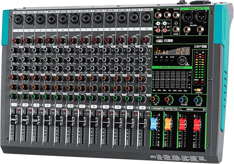 Depusheng PA12 12 csatornás DJ keverő 256 DSP effekt Bluetooth USB 48V fantom tápellátás