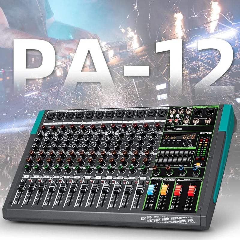 Depusheng PA12 12 csatornás DJ keverő 256 DSP effekt Bluetooth USB 48V fantom tápellátás
