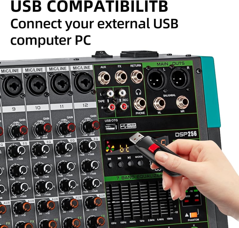 Depusheng PA12 12 csatornás DJ keverő 256 DSP effekt Bluetooth USB 48V fantom tápellátás