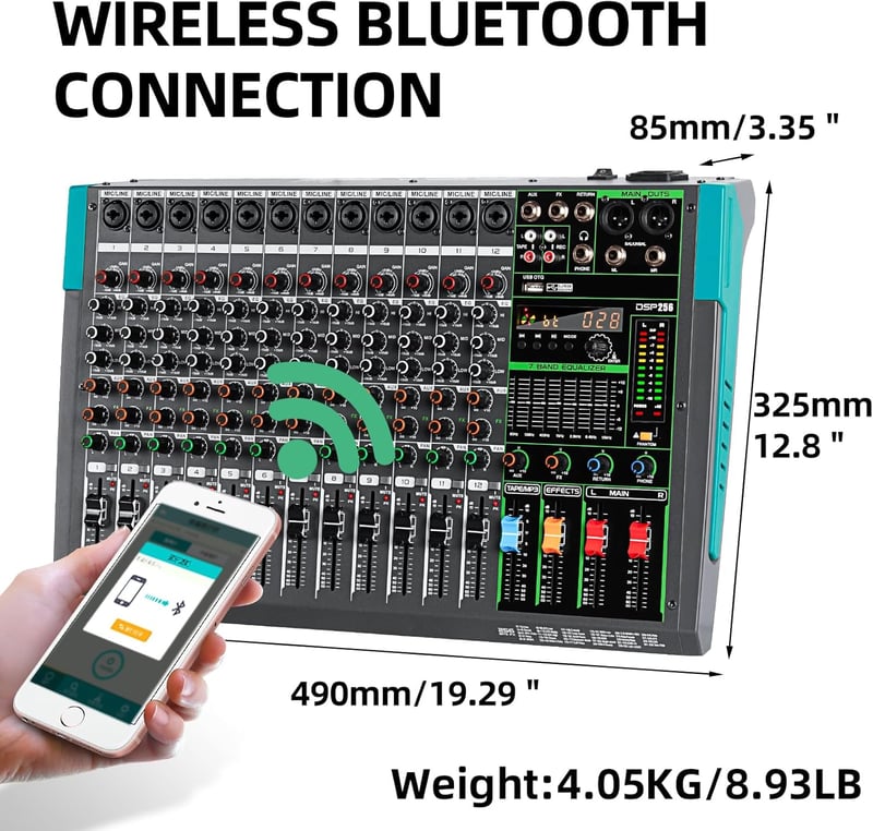 Depusheng PA12 12 csatornás DJ keverő 256 DSP effekt Bluetooth USB 48V fantom tápellátás