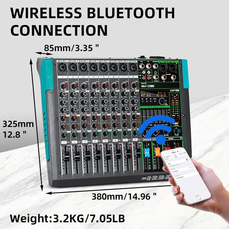 Depusheng PA8 8 csatornás DJ keverő 256 DSP effekt Bluetooth USB 48V phantom