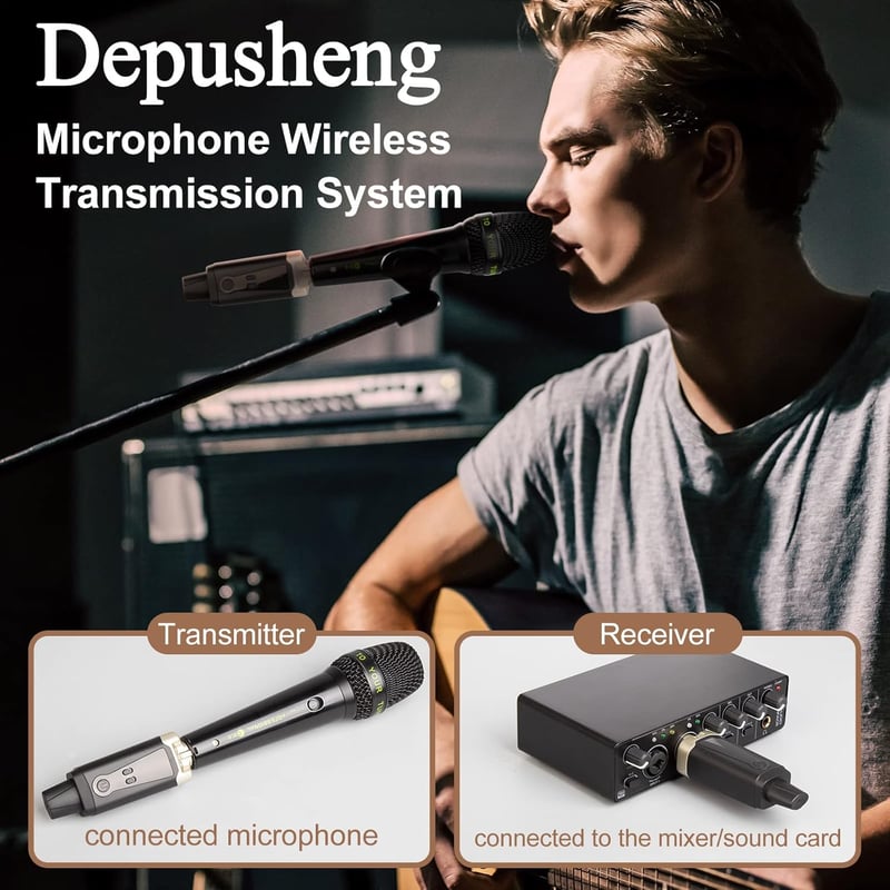 Depusheng T9 Vezeték Nélküli XLR Mikrofon Rendszer - Dinamikus és Kondenzátor Mikrofonokhoz, Keverőkhöz, Hangfalakhoz, Újratölthető Akkumulá