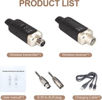 Depusheng T9 Vezeték Nélküli XLR Mikrofon Rendszer - Dinamikus és Kondenzátor Mikrofonokhoz, Keverőkhöz, Hangfalakhoz, Újratölthető Akkumulá 9