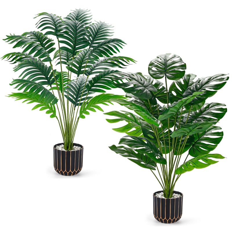 Set od 2 umjetne biljke Der Rose – Monstera i palma, dekoracija za ured, visina 70 cm