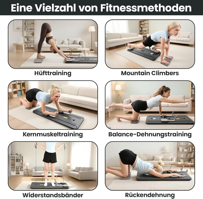 Dercov 5 az 1-ben összecsukható Pilates Reformer otthonhoz ellenállásos szalagokkal