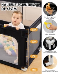 derimkcoa Baby Playpen bababiztos játszókerítés cipzárral - szürke - 130x130x66 cm 3
