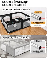 derimkcoa Baby Playpen bababiztos játszókerítés cipzárral - szürke - 130x130x66 cm 2