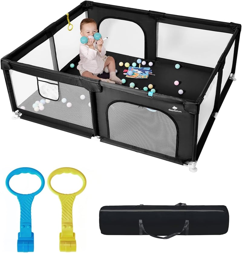 derimkcoa Baby Playpen bababiztos játszókerítés cipzárral - szürke - 130x130x66 cm