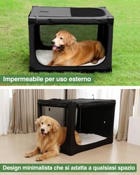 Skladacia prepravka pre psov derimkcoa pre veľké psy do 36 kg, 106x78x78 cm, sieťované okno odolné proti roztrhnutiu, plyšová podložka a taška, čierna 4