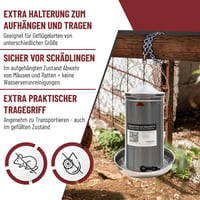 Descena 4L 304 V2A rozsdamentes csirkeitató felülről tölthető baromfi itató itatómelegítővel és fűtőlemezzel kompatibilis tyúkólhoz 7