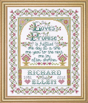 Set de broderie în punct în cruce Design Works Liebesversprechen - Pachet pentru lucru manual cu model „Promisiune de iubire”, multicolor